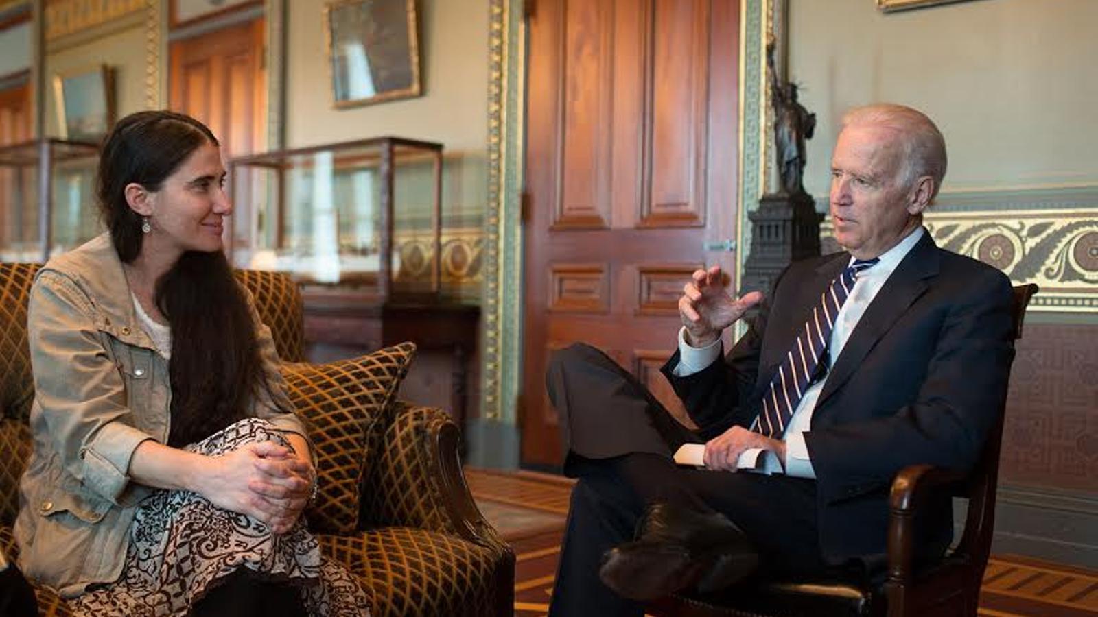 Joe Biden dureante la entrevista con Yoani SÃ¡nchez. (14ymedio