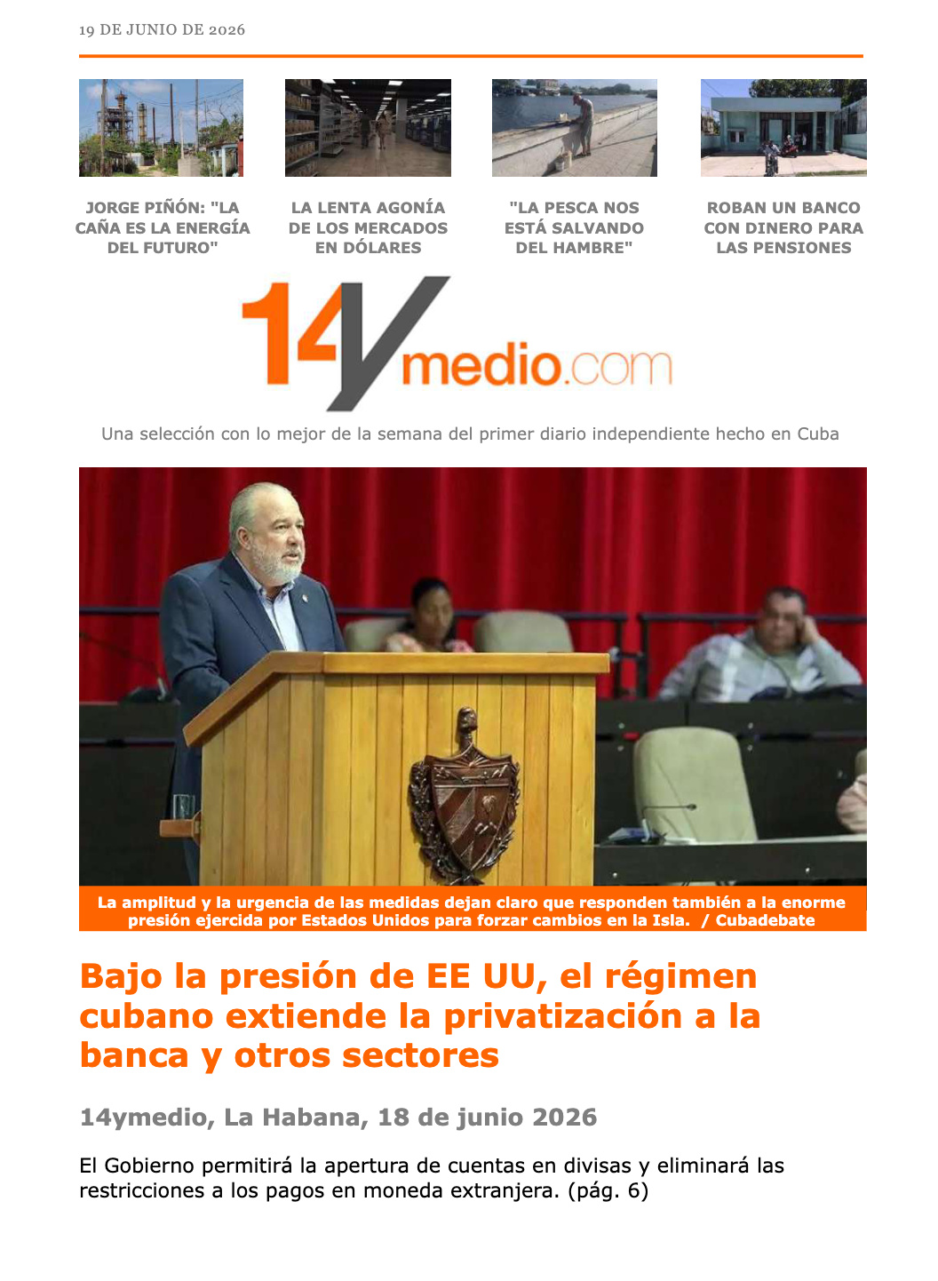 Edición impresa del 19 de junio de 2026