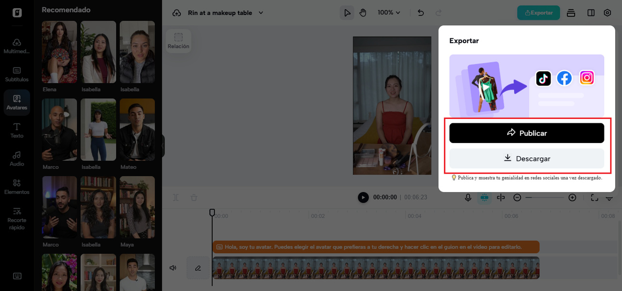 Una vez que todo esté editado, selecciona el botón Export.
