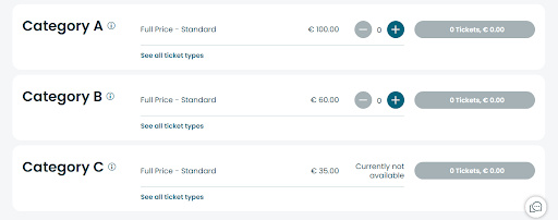 Depending on the seating layout, they are divided into categories A, B, and C, and prices vary accordingly.